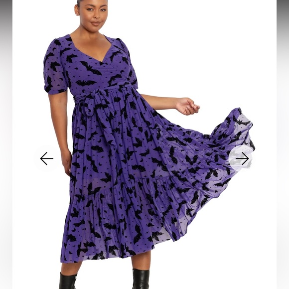 FLOCK OF BATS PURPLE WRAP MIDAXI DRESS - LIMITED Halloween - Picture 7 of 10
